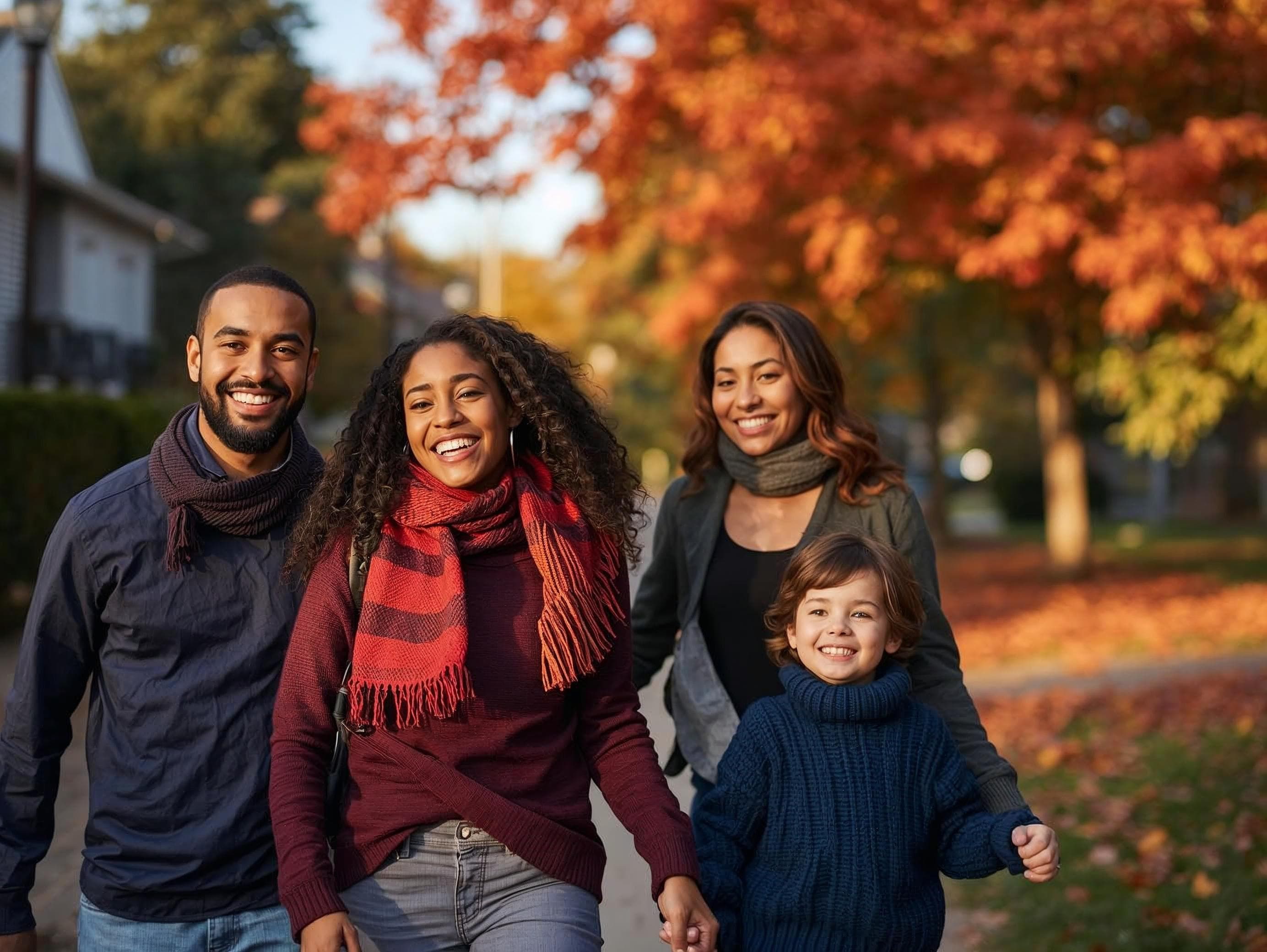 Family exploring a Canadian neighborhood park