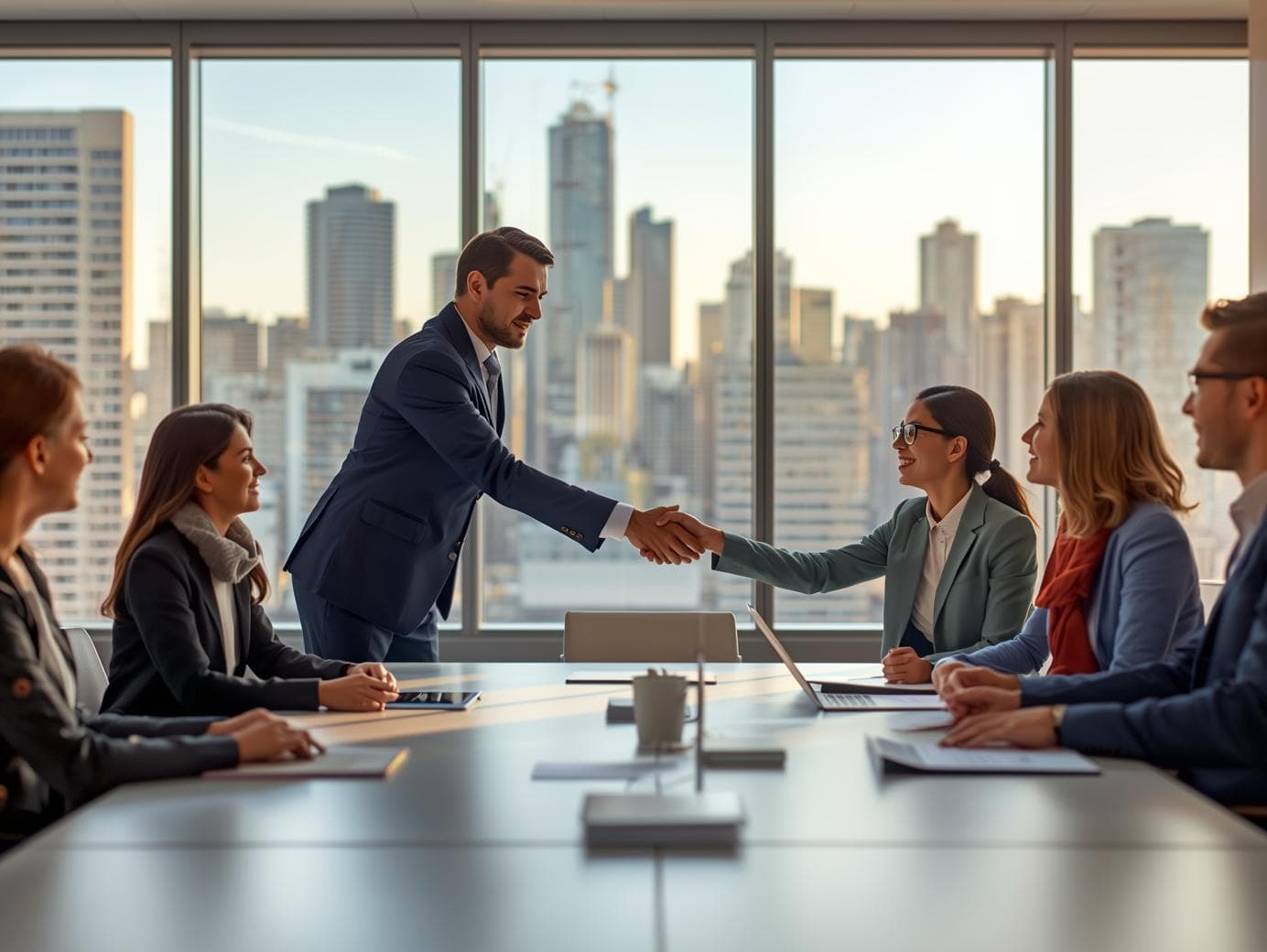 Inclusive Canadian office team discussing LMIA hiring plan